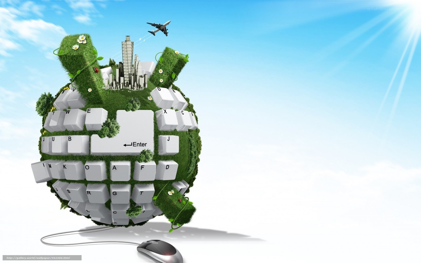 green planet with keyboard