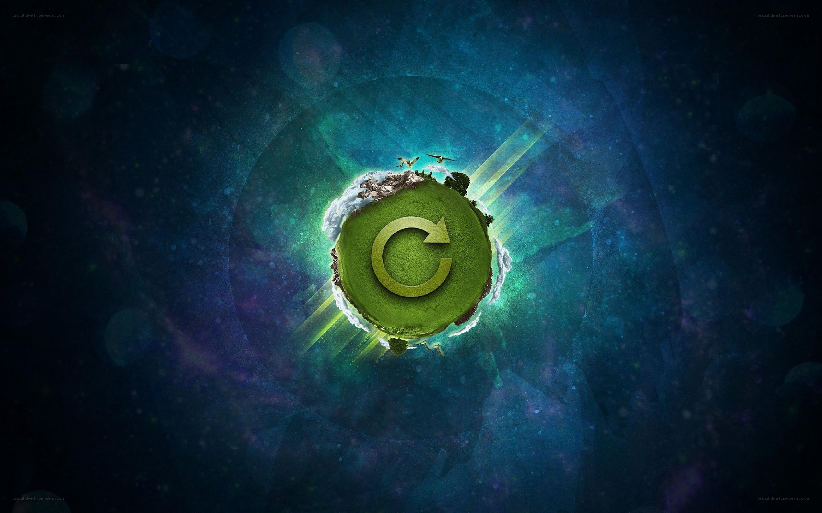 green planet with recycle symbol