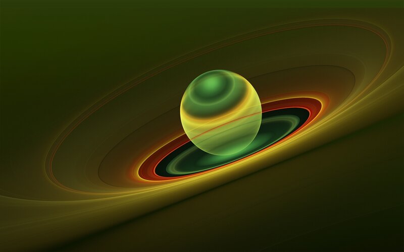 Green Planet with Rings — Dramatic, Digital Art, Space