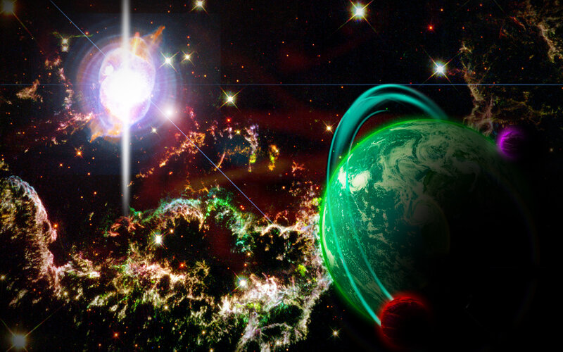 Green Planet with Rings — Dramatic, Digital Art