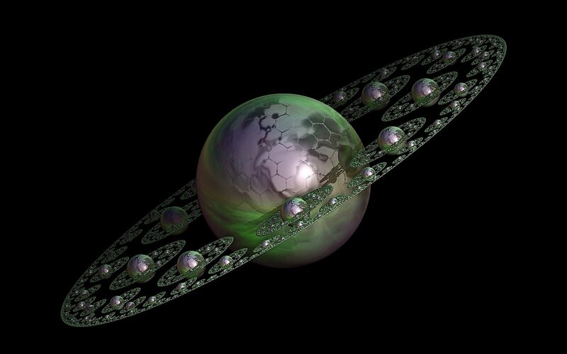 Green Planet with Rings — Dramatic, Night