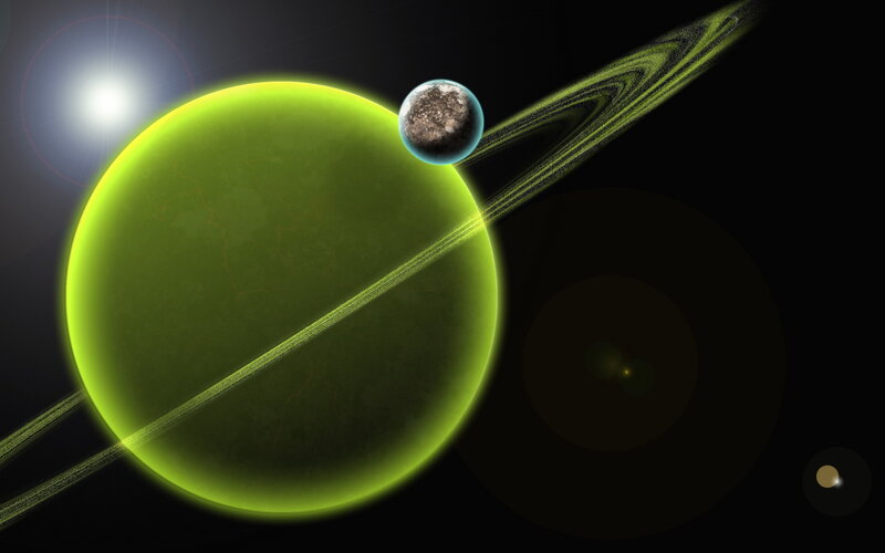 Green Planet with Rings — Dramatic