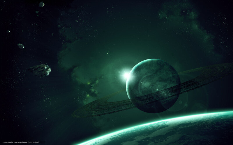 Green planet with rings