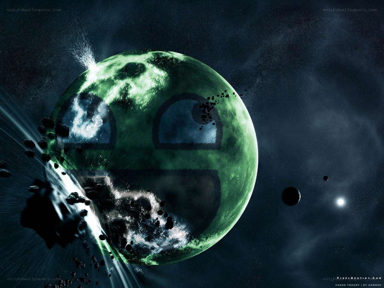 Green planet with skull face