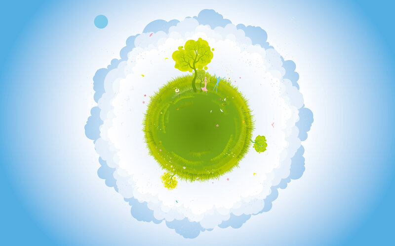 Green Planet with Tree — Blue