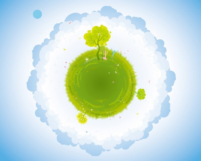 Green Planet with Tree — Serene, Morning