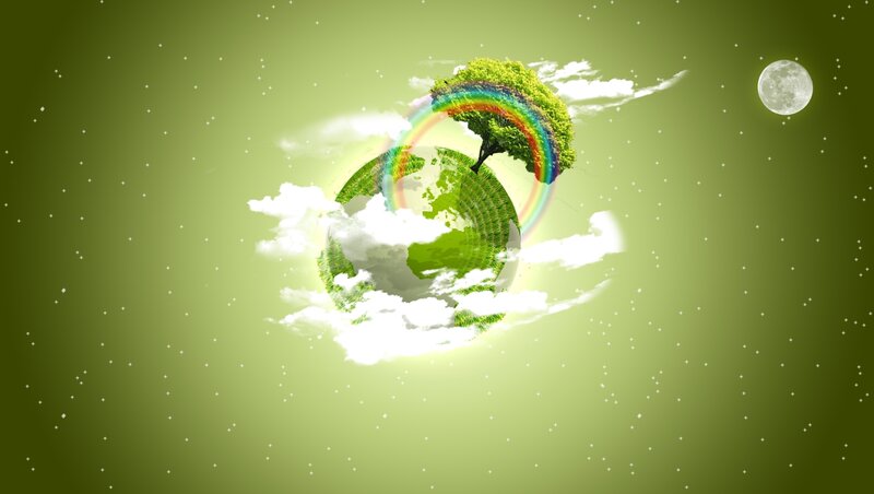 Green Planet with Tree — Serene, Night, Digital Art