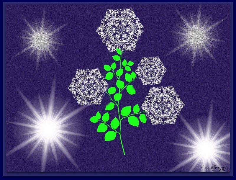 Green Plant with Snowflakes