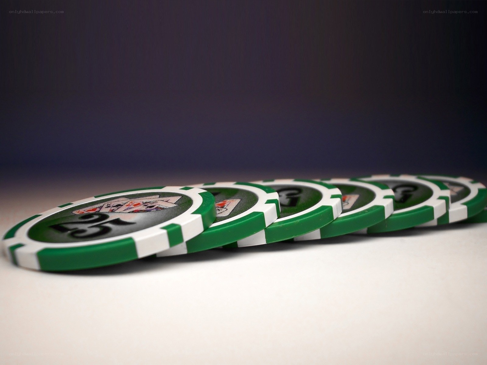 green poker chips in a row