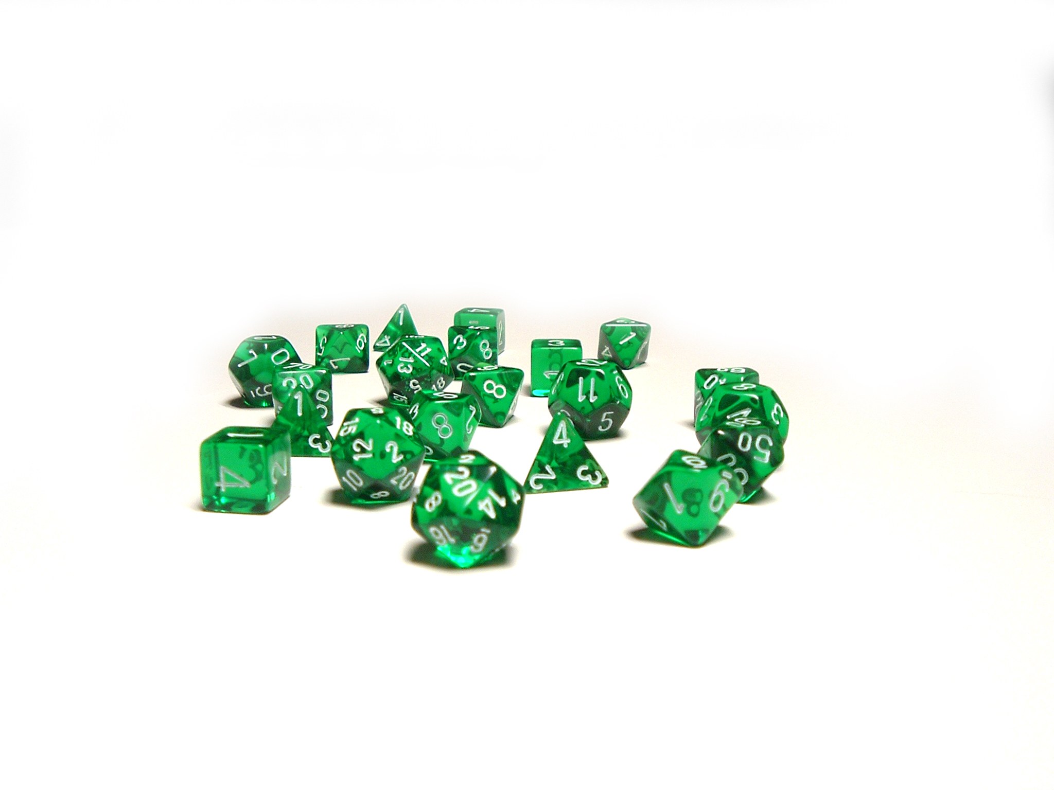 green polyhedral dice set