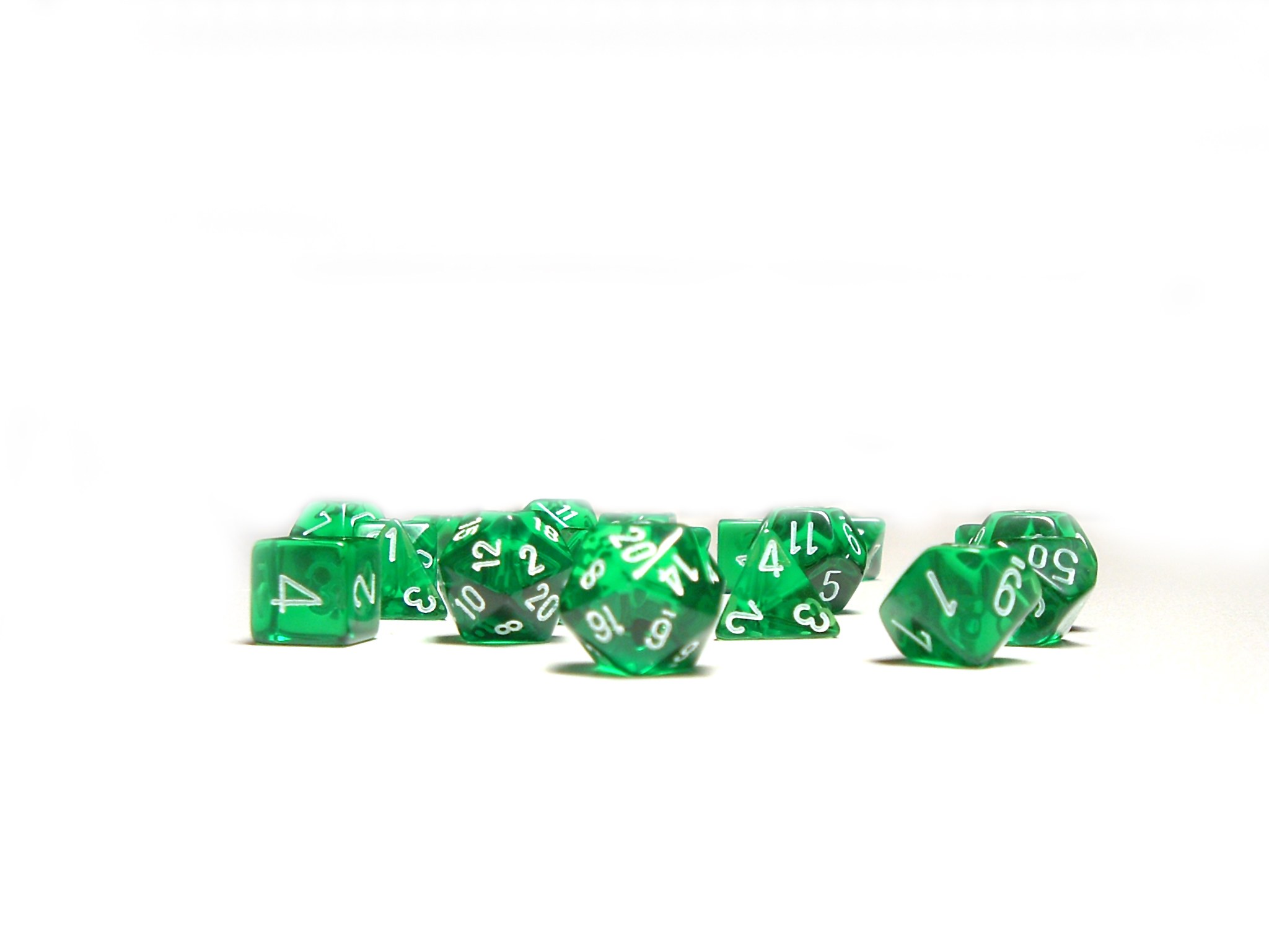 green polyhedral dice set