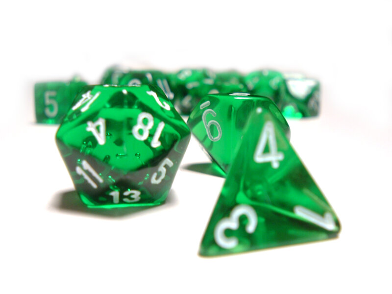 green polyhedral dice set