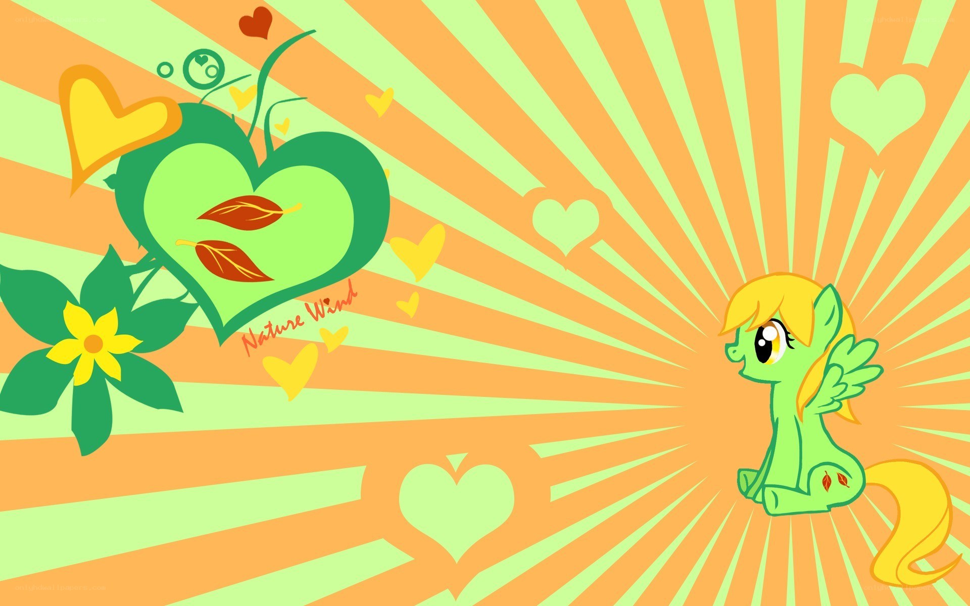 green pony with heart background