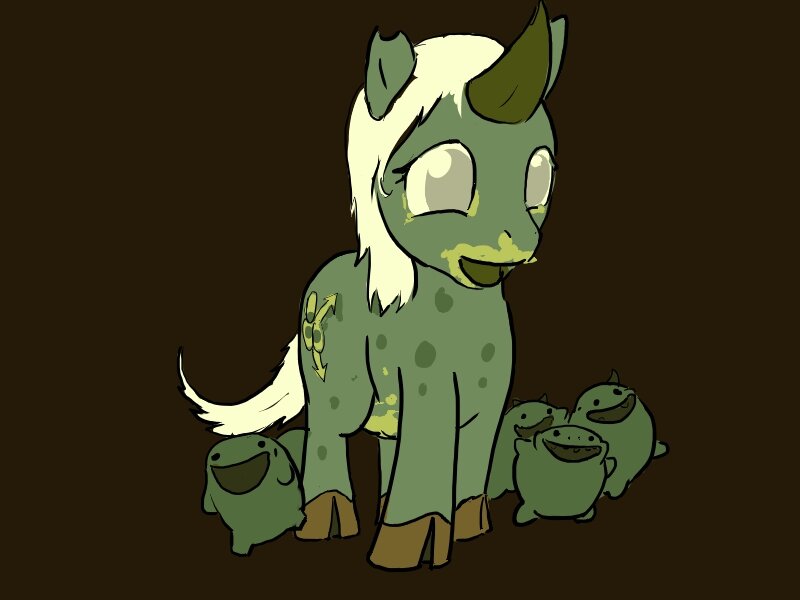 green pony with small creatures