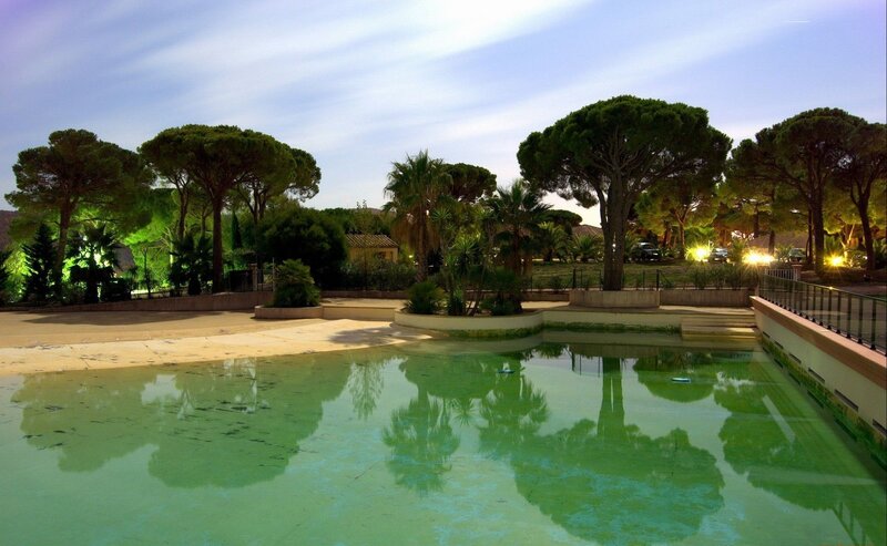 green pool at dusk