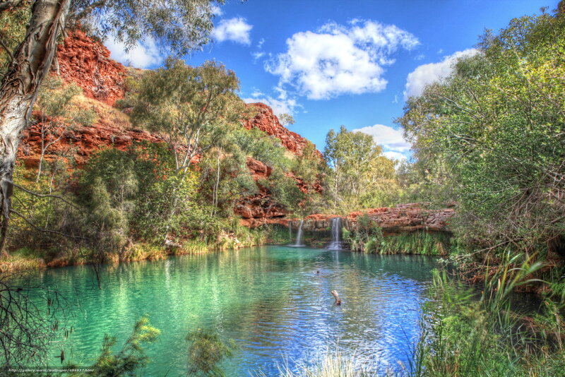 Green Pool with Waterfalls — Blue