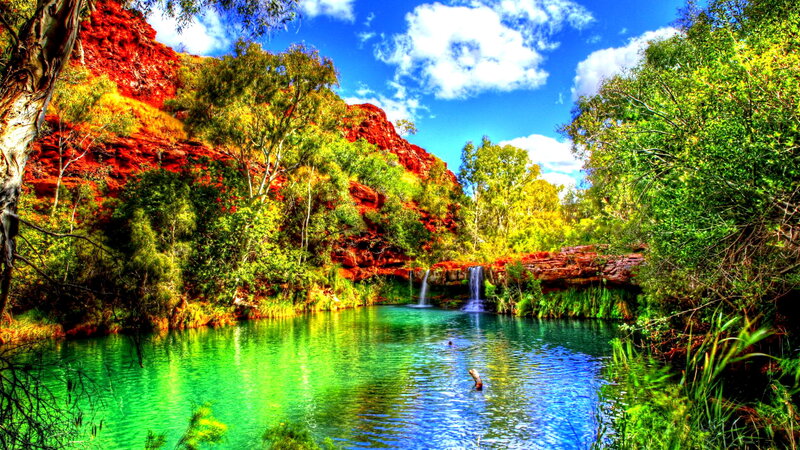 Green Pool with Waterfalls