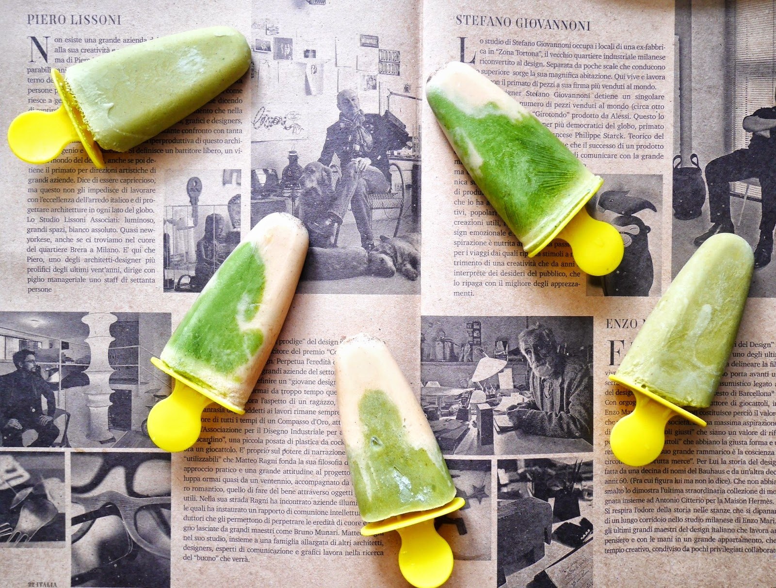 green popsicles on newspaper