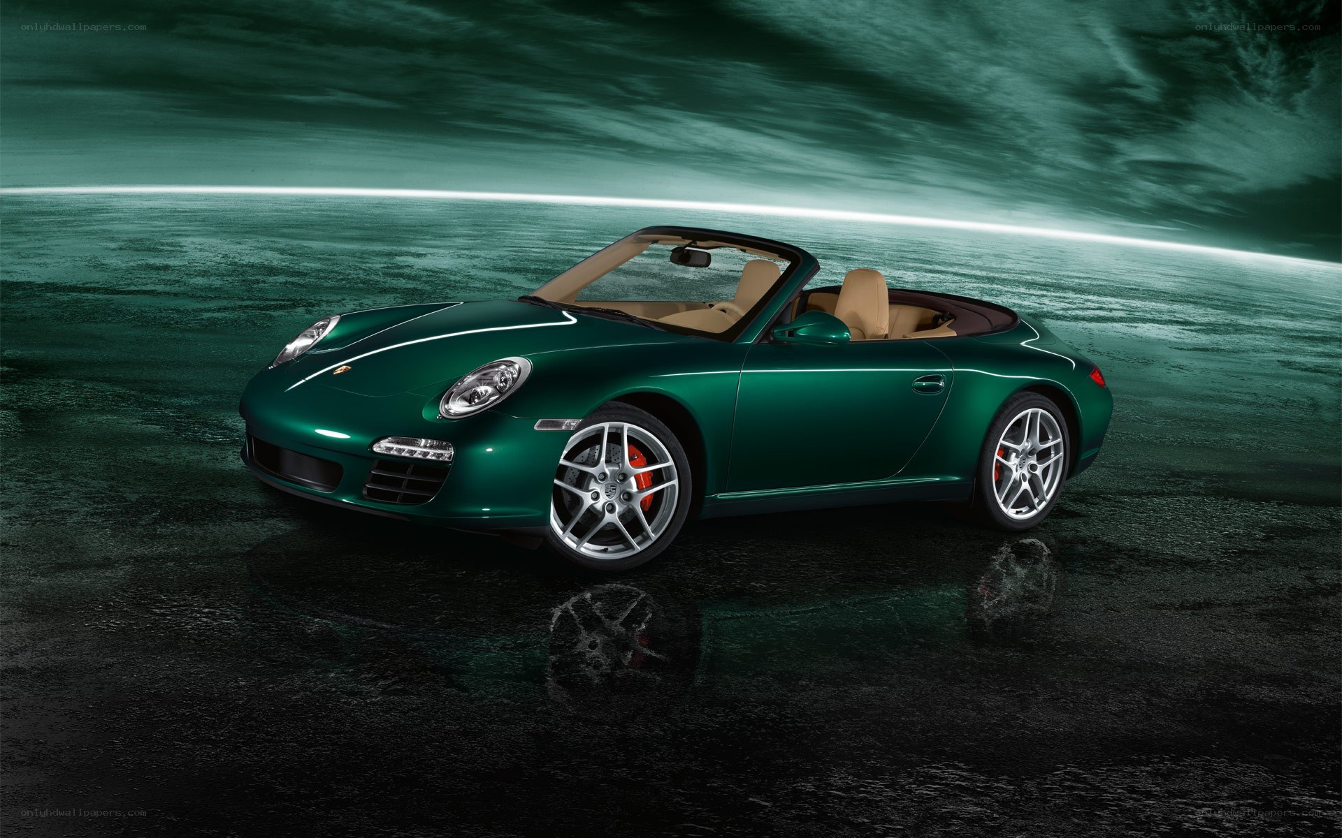 Green Porsche convertible car