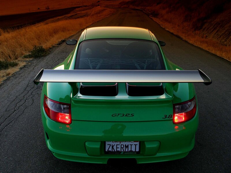 green porsche gt3 rs on road