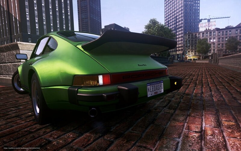 Green Porsche on city street