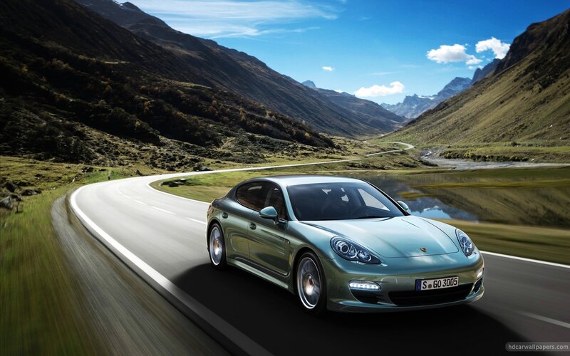 Green Porsche on Road