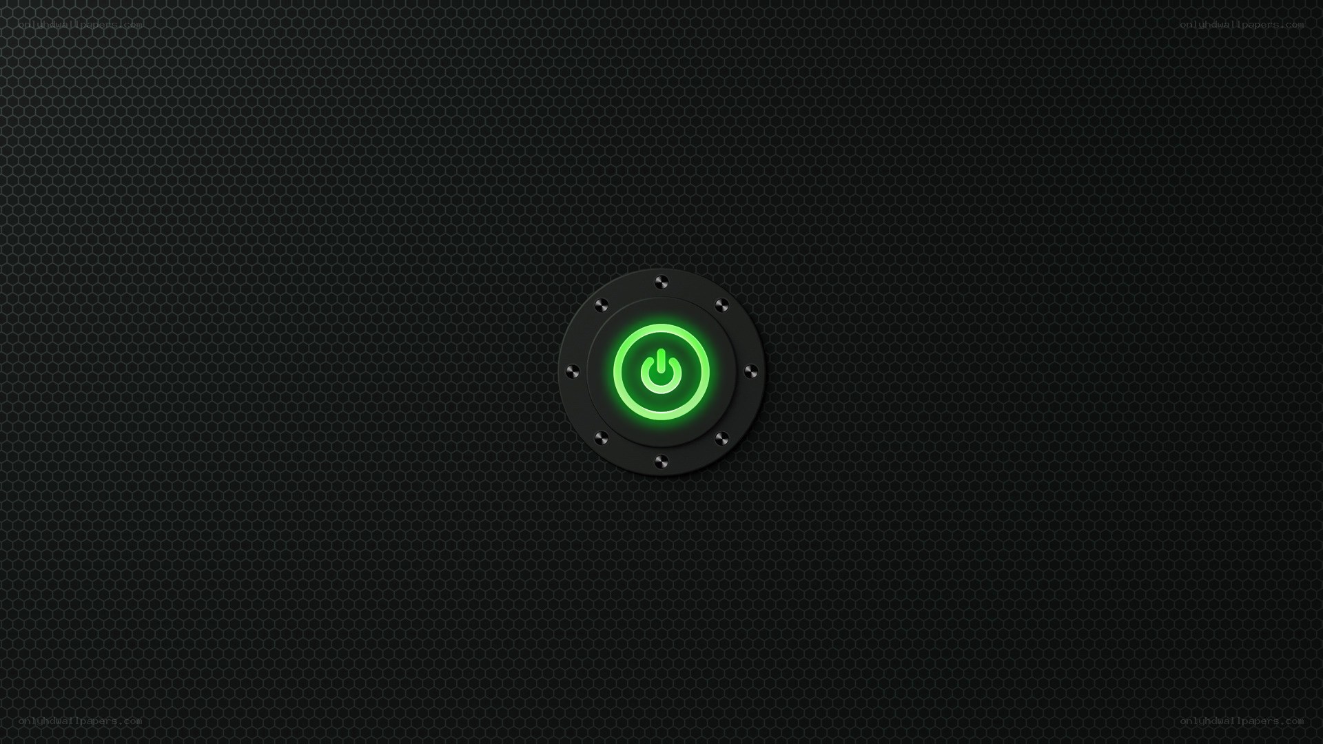 green power button on black background