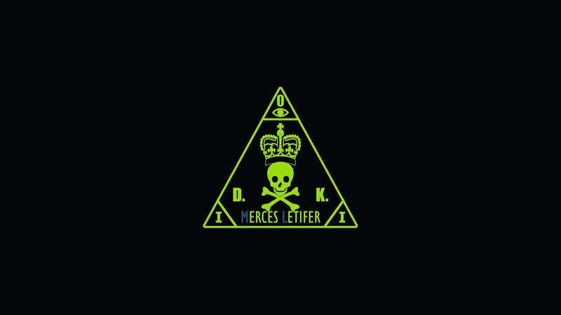 green pyramid logo with skull