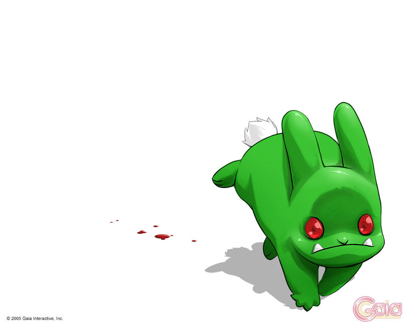 green rabbit with blood trail