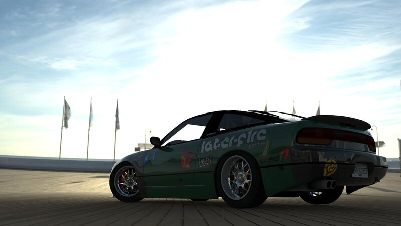 Green Race Car — Calm, Afternoon, 3d Render, Flags