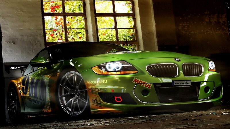 Green Race Car — Dramatic, Autumn, Photograph