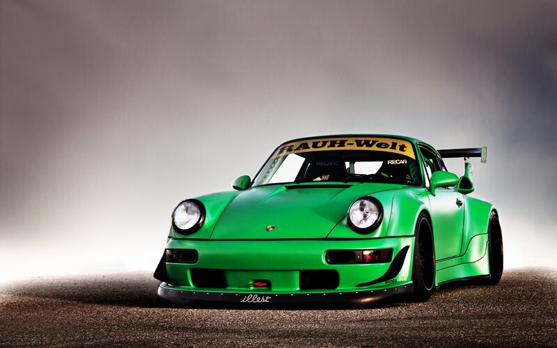 Green Race Car — Dramatic, Photograph, Windshield Banner, Rear Wing