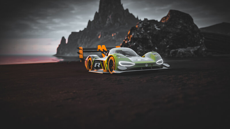 Green Race Car — Dramatic, Sunset, 3d Render