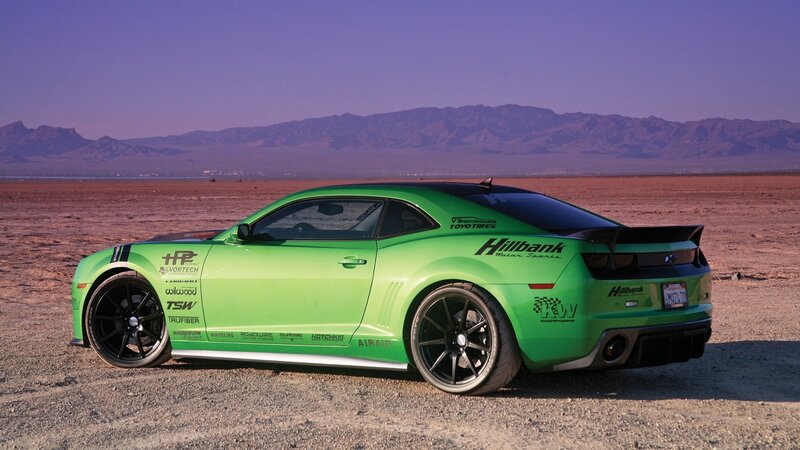 Green Race Car — Dramatic, Sunset, Photograph, Desert