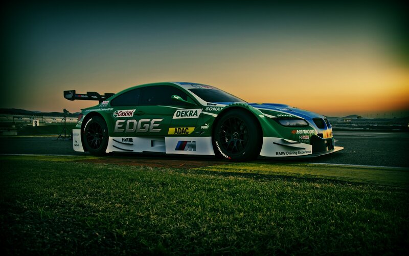 Green Race Car — Dramatic, Sunset, Photograph, Race Track, Grass, Black