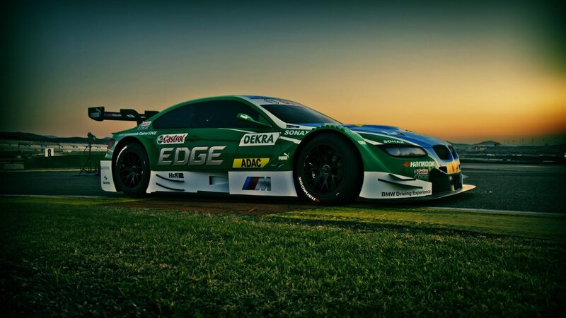 Green Race Car — Dramatic, Sunset, Photograph, Race Track, Grass