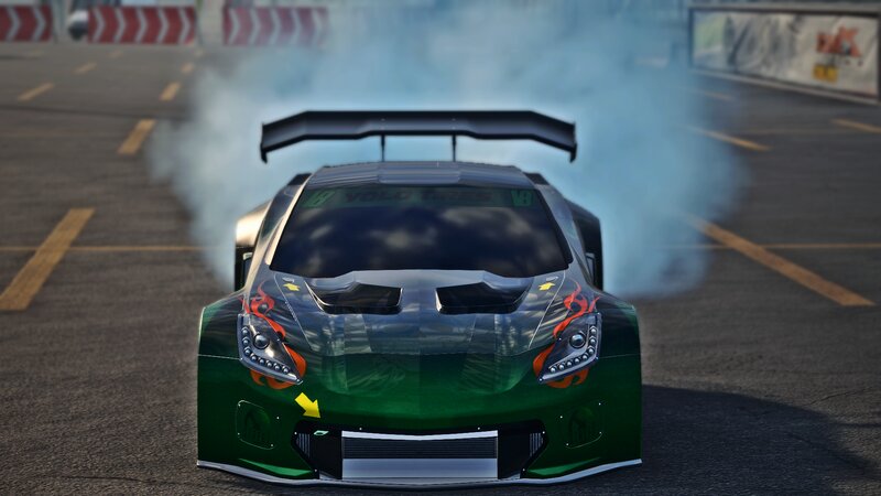 Green Race Car Drifting — Dynamic, Afternoon