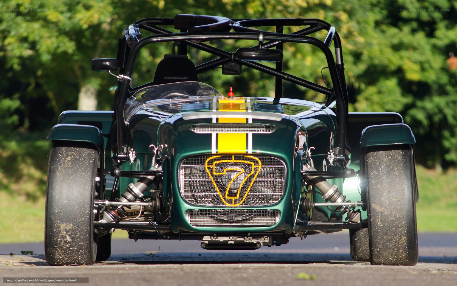 green race car front view