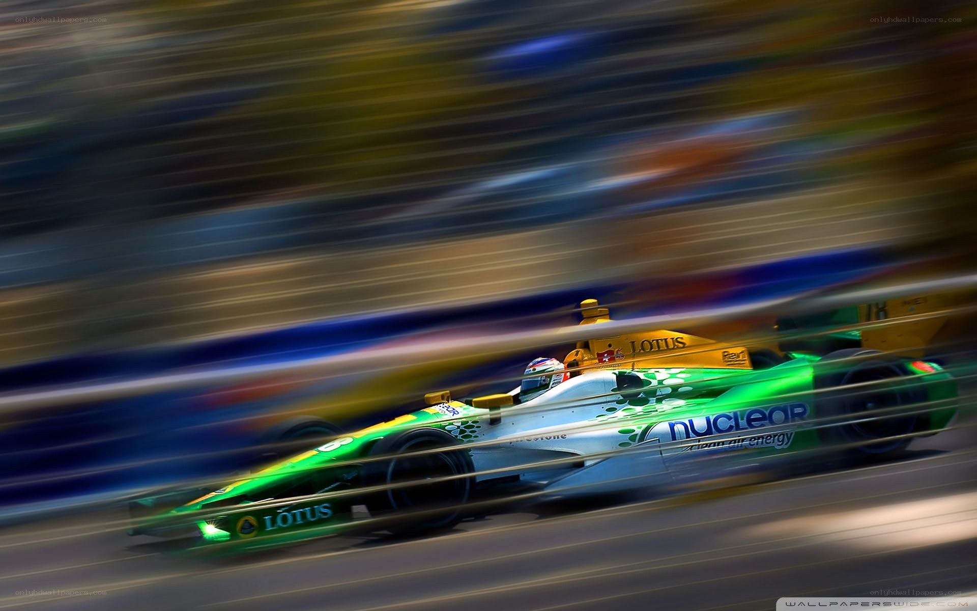 Green race car in motion