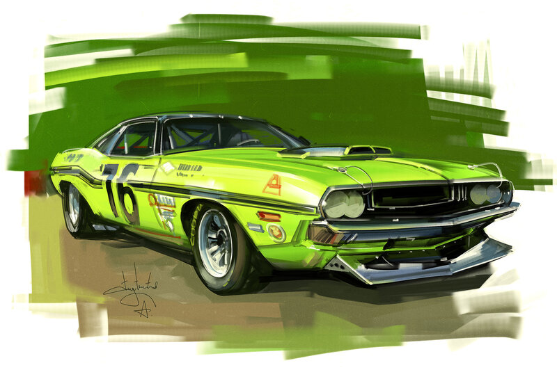 Green Race Car — Lime Green, Dynamic, Digital Art