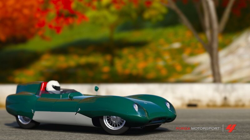 Green Race Car on Track — Calm, Autumn