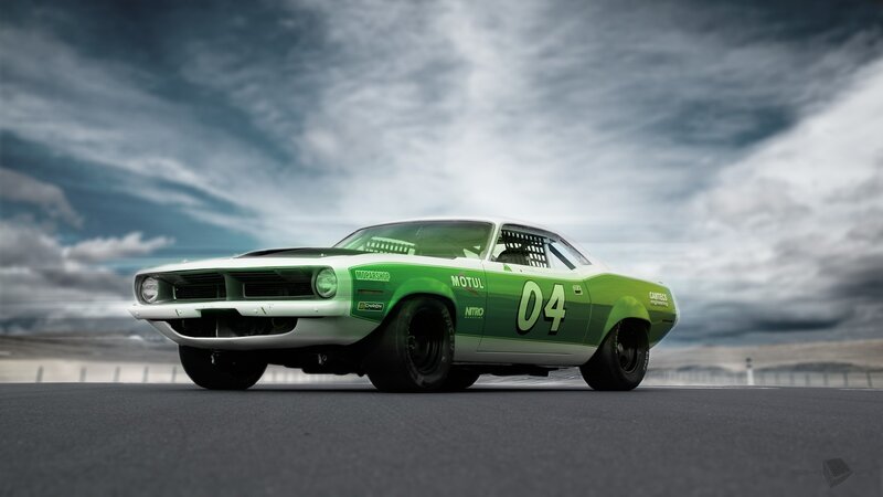Green Race Car on Track — Dramatic, Digital Art