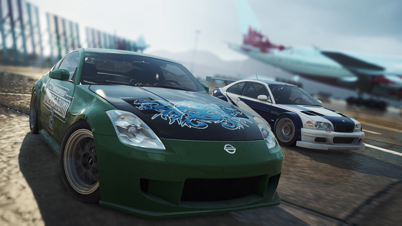 Green Race Car on Track — Dynamic, Afternoon, 3d Render