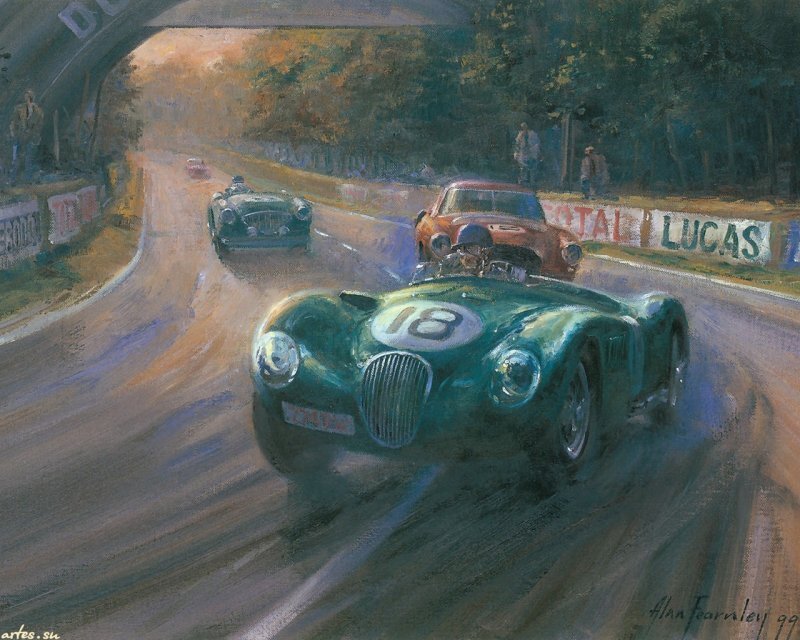 Green Race Car on Track — Dynamic, Sunset