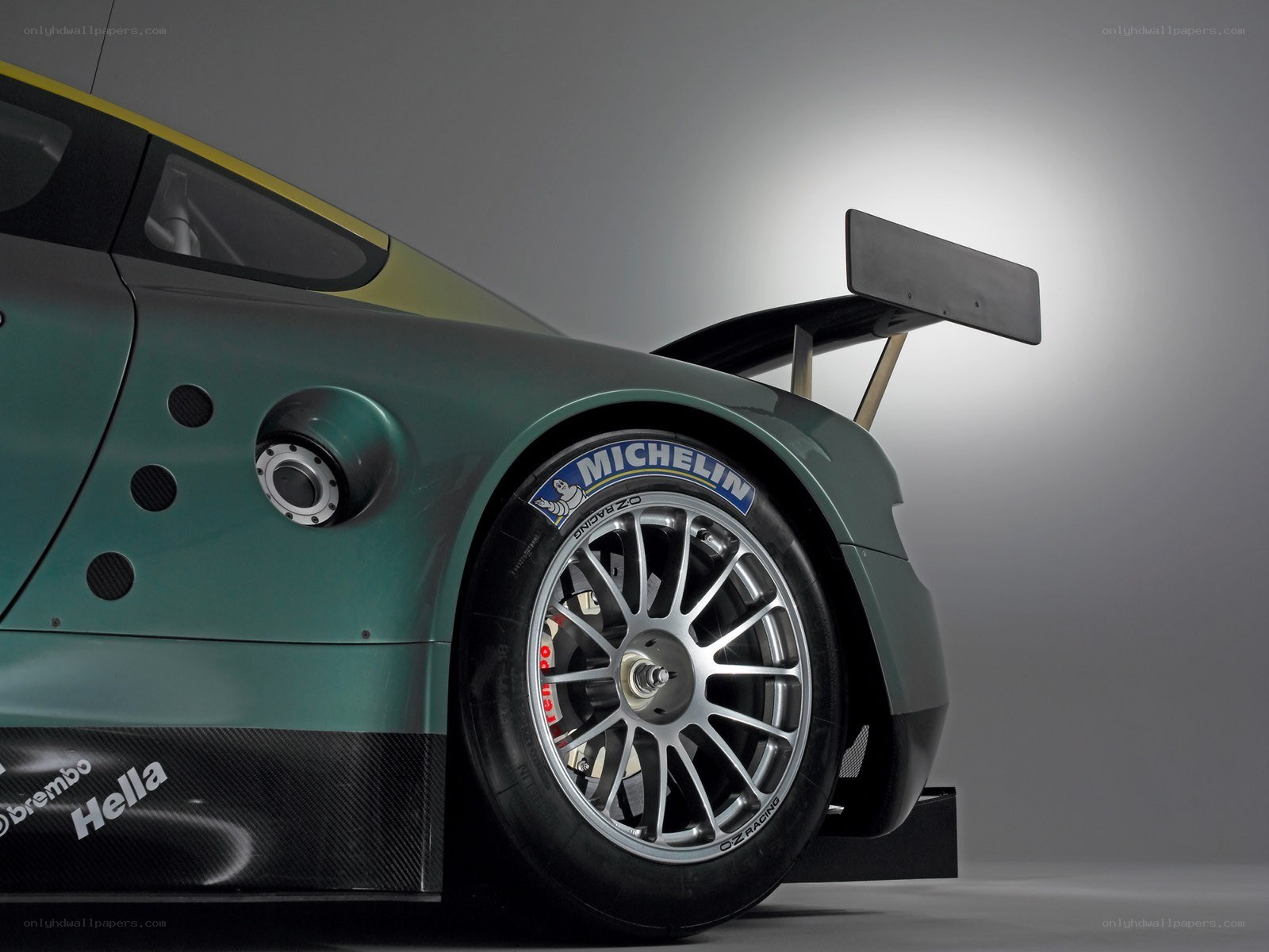green race car rear view