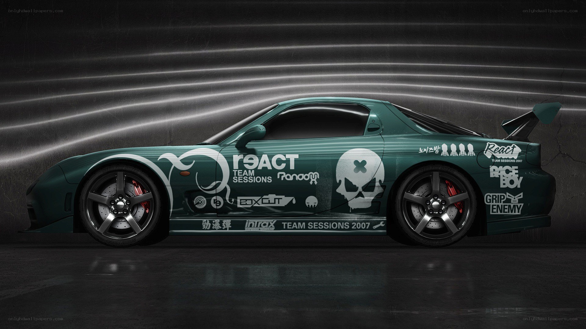 green race car with decals