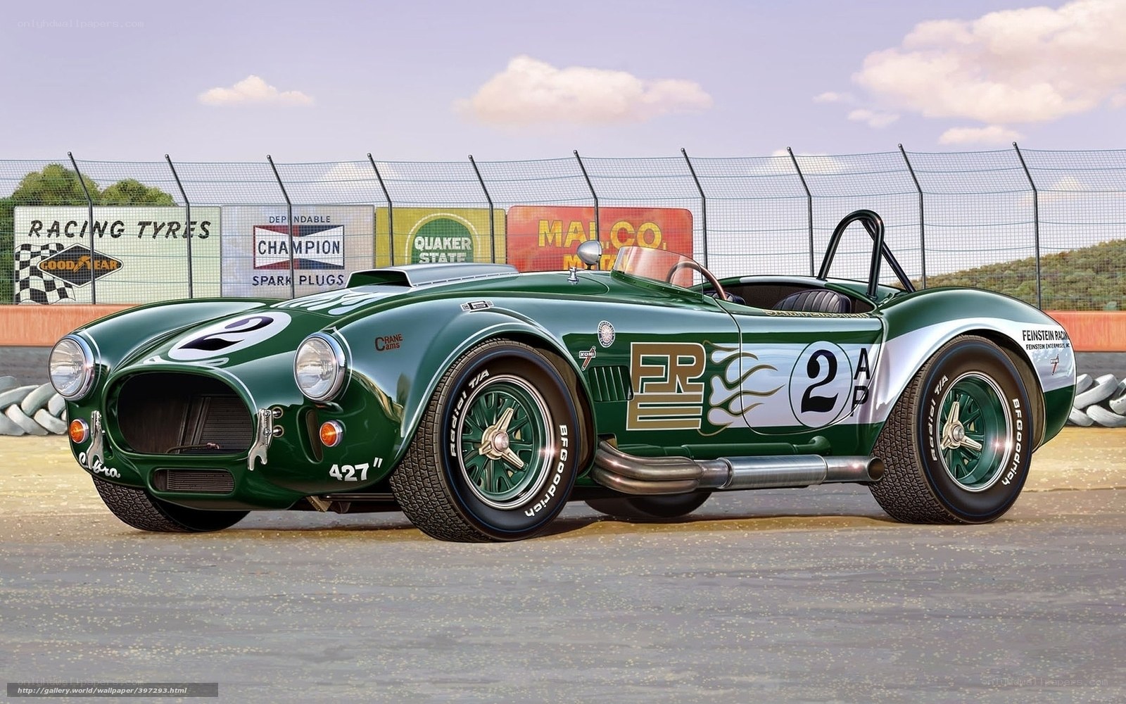 Green racing car on track