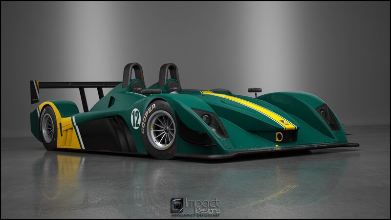 green racing car with yellow stripes