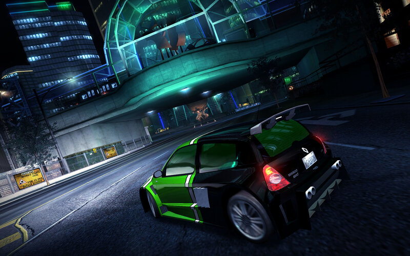green rally car at night