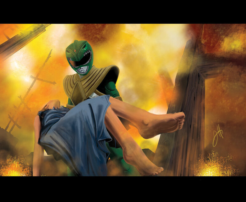 Green Ranger rescues a civilian